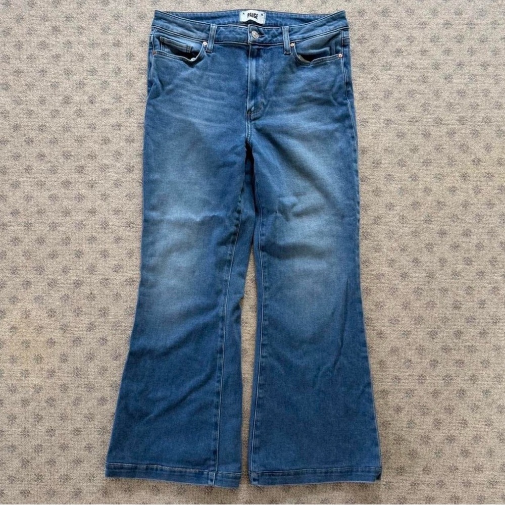 PAIGE High Rise Flare Jeans Womens Size 31 Medium Wash Stretch Denim - Picture 2 of 6